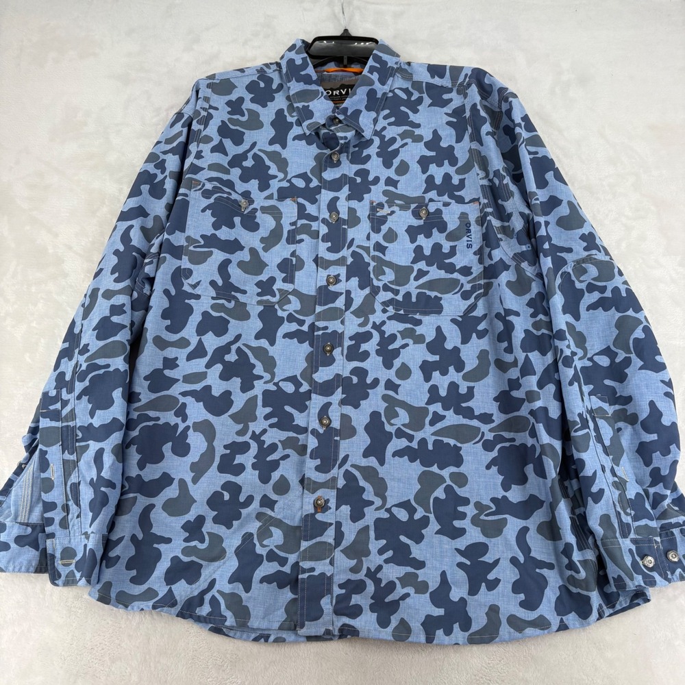 Orvis Fishing Shirt XL Active Fit Blue Camo Long Sleeve Button Front Outdoor